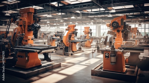 a large and bright workshop filled with many CNC machines  the precision and productivity of the manufacturing environment.