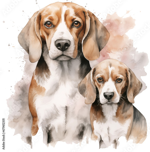 Dog watercolor clipart, mommy and baby illustration