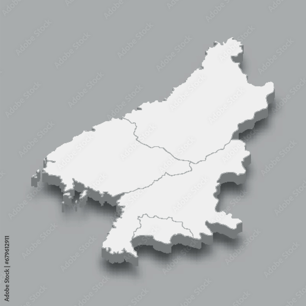 3d isometric map Kwanso Region of Korea 3d isometric map Kwanso Region of Korea