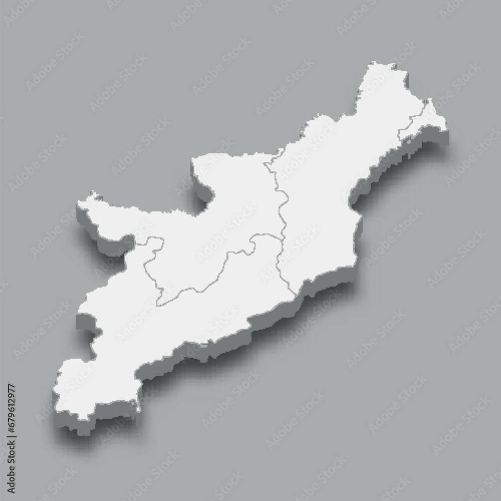 3d isometric map Kwanbuk Region of Korea
