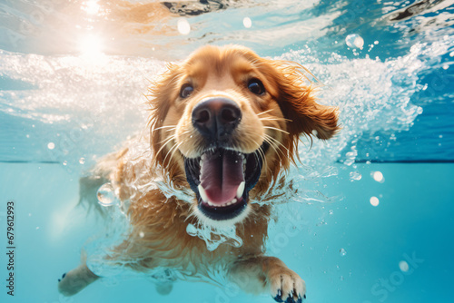 dog learn swimming at pool © Sara_P