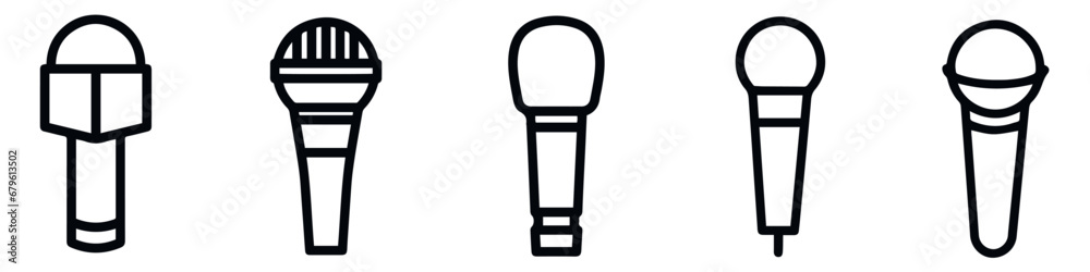 Set of microphone icon. Microphone speaker, microphone audio sound icons. Karaoke mic, the concept of voice, vocal. Podcast microphone, vector. Set of microphone icon. Microphone speaker, microphone audio sound icons. Karaoke mic, the concept of voice, vocal. Podcast microphone, vector.
