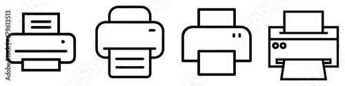 Set of printer icons. Printer or fax symbol, print. Desktop printer and document. Printing sign. Vector.