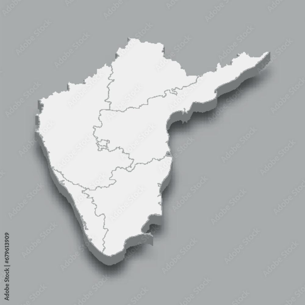 3d isometric map Southern Region of India