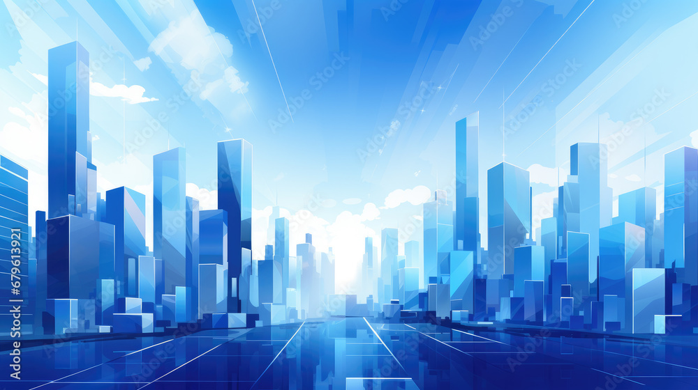 Generative ai illustration of Abstract skyscrapers in white and blue Generative ai illustration of Abstract skyscrapers in white and blue
