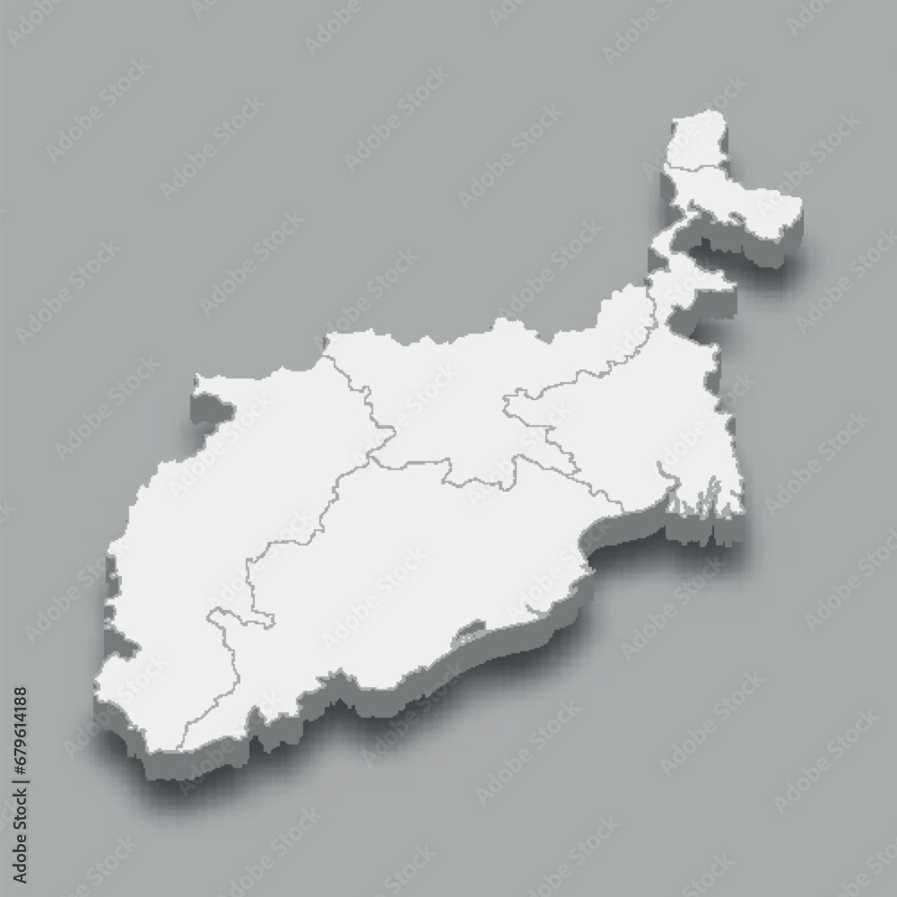 3d isometric map Eastern Region of India