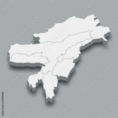 3d isometric map North Eastern Region of India