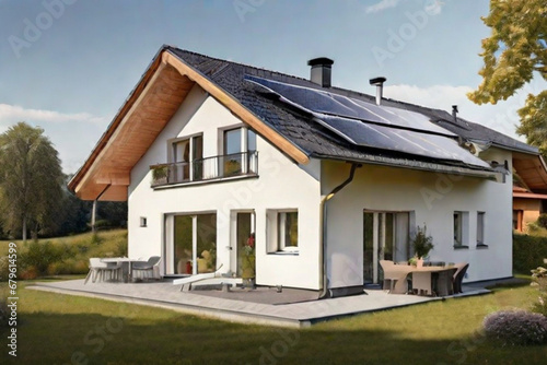 Haus Standard weiss mit Solar ai generative