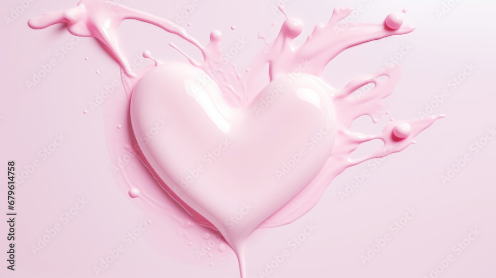 Pink heart made of cream and water splashes on a light background. Cosmetic love concept. Generative AI