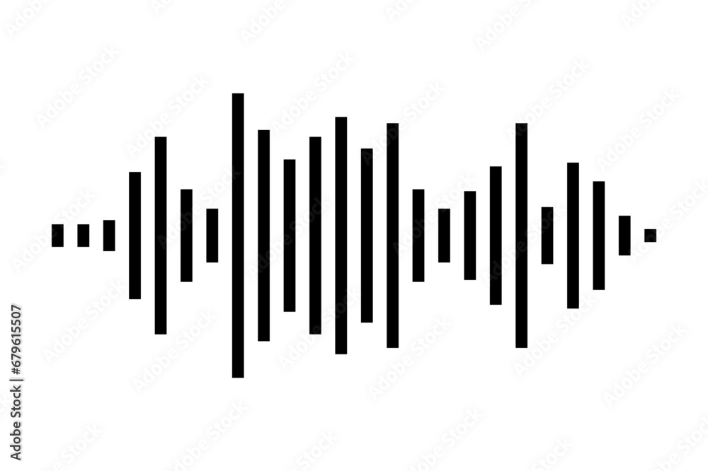 Sound wave or voice message icon. Music waveform, track radio play. Audio equalizer line. Vector illustration Sound wave or voice message icon. Music waveform, track radio play. Audio equalizer line. Vector illustration