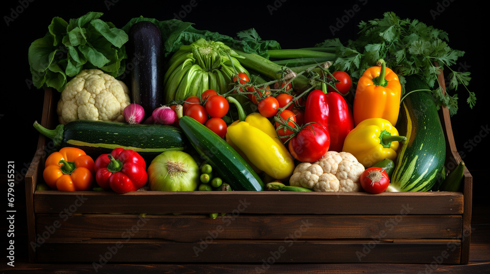 The box is filled with colorful fresh vegetables.Generative AI