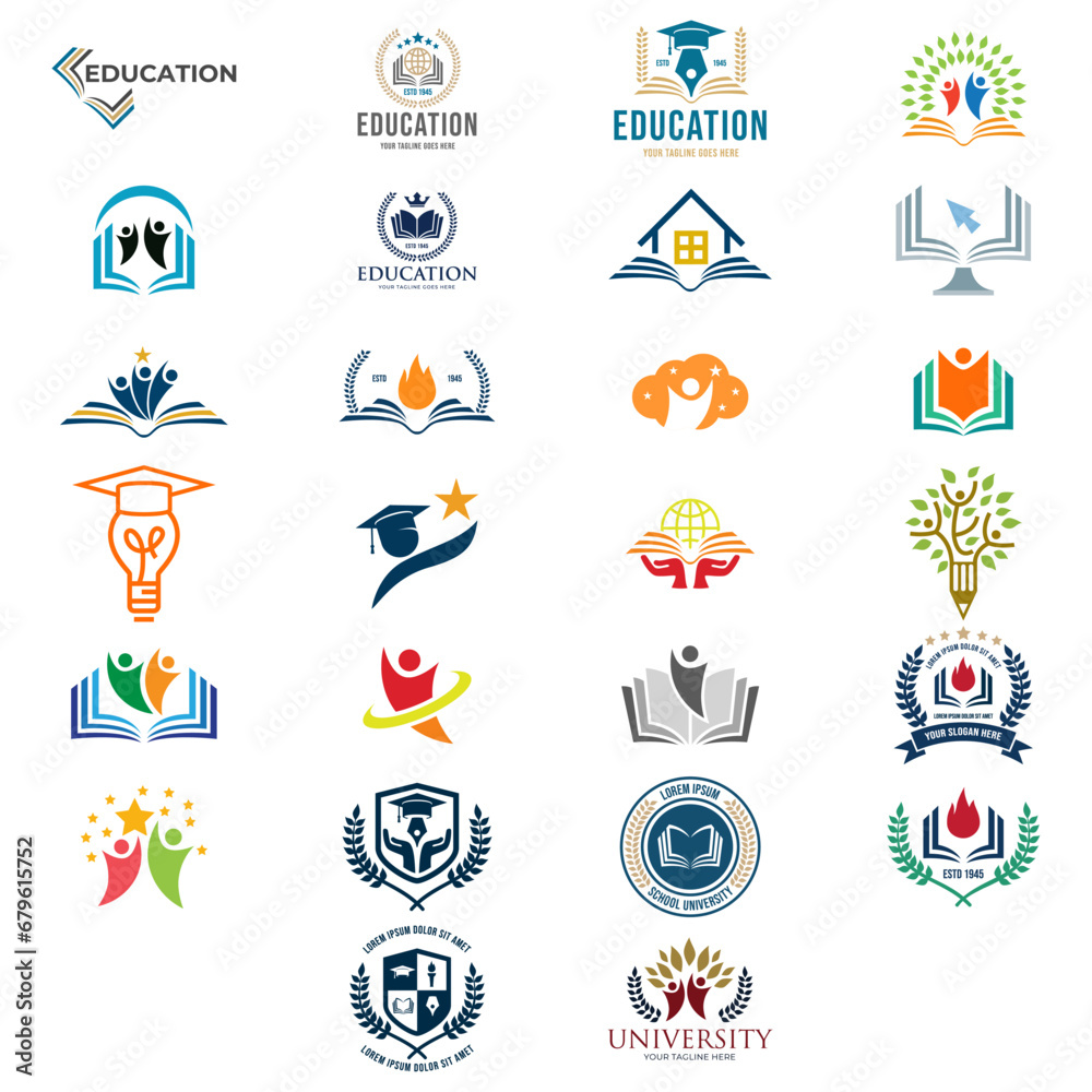 Fototapeta premium Set of university and college school and logo emblems