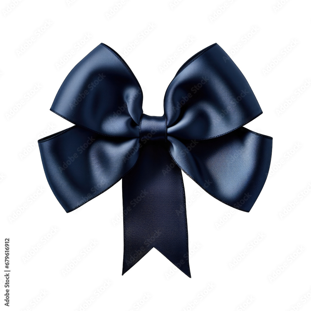Navy blue velvet bow and ribbon isolated on transparent background Navy blue velvet bow and ribbon isolated on transparent background
