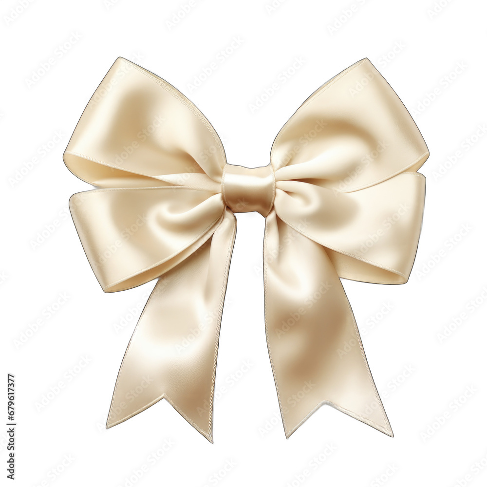 Ivory satin bow with ribbon isolated on transparent background