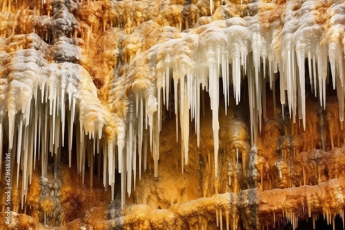 close up of stalactites and stalagmites formation photo