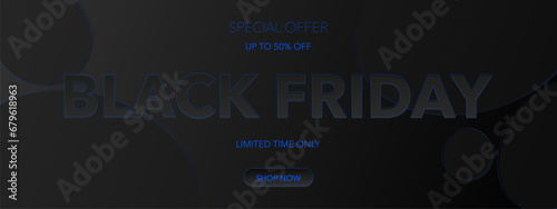 Black Friday Sale card with blue elements and text