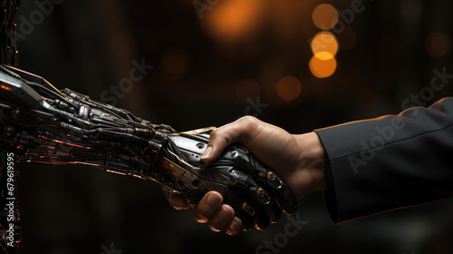 Business handshake between robot and human