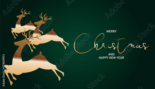 Modern Christmas wallpaper with golden Christmas reindeer frame