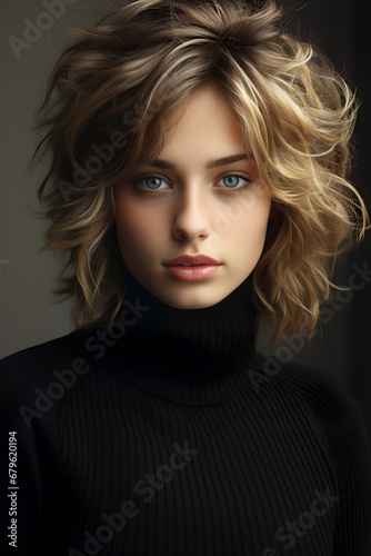Portrait of a beautiful young woman with blond curly hair