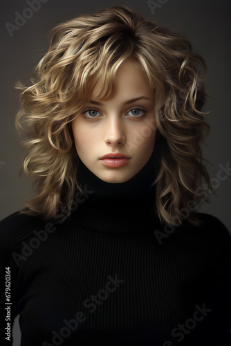 Portrait of a beautiful young woman with blond curly hair