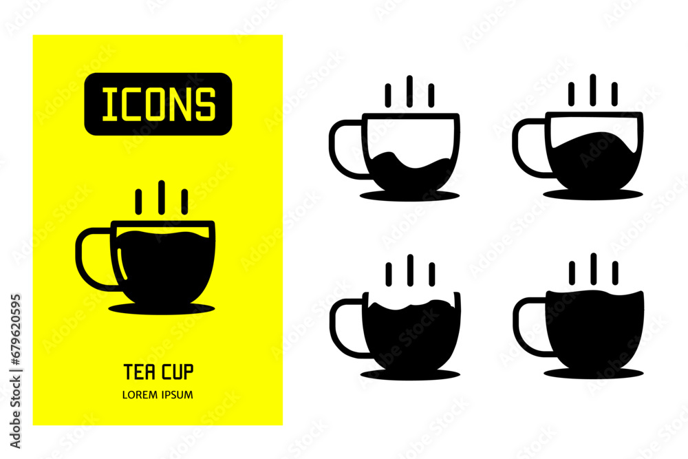 Set of flat line icons of tea cup. Vector design for business and stock.