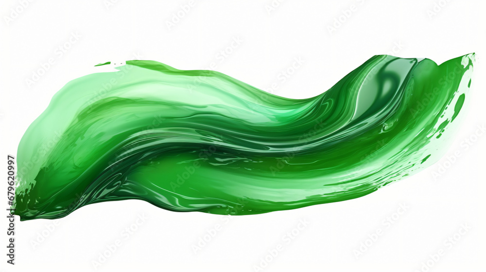 Green brush stroke watercolor liquid isolated on white background