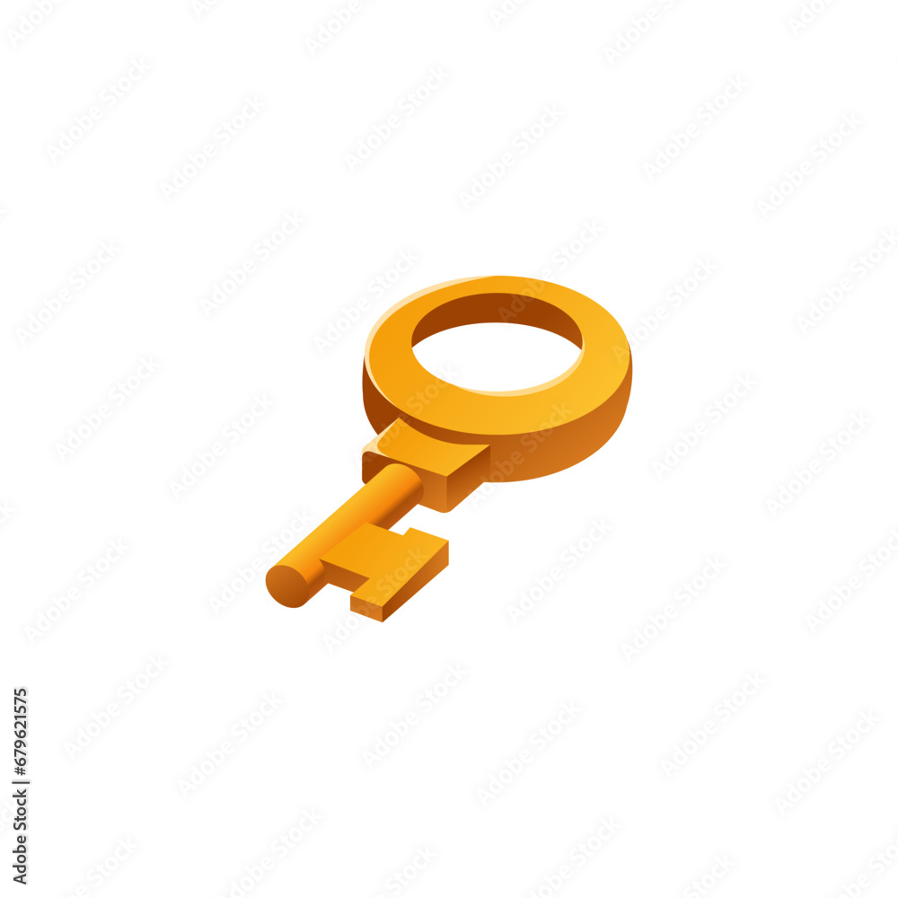 Vector icon for game design in shape of golden key, isolated on white Vector icon for game design in shape of golden key, isolated on white