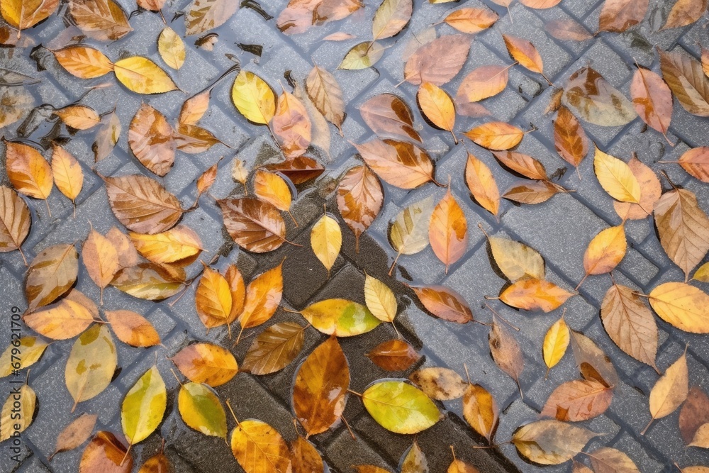 rain-drenched autumn leaves on pavement rain-drenched autumn leaves on pavement