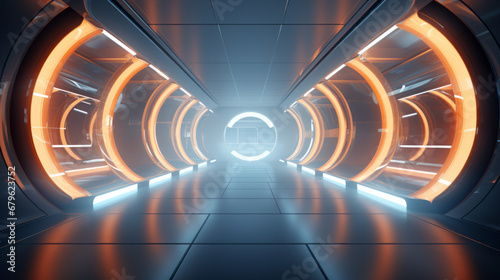 Empty silver futuristic tunnel. Technology Design.