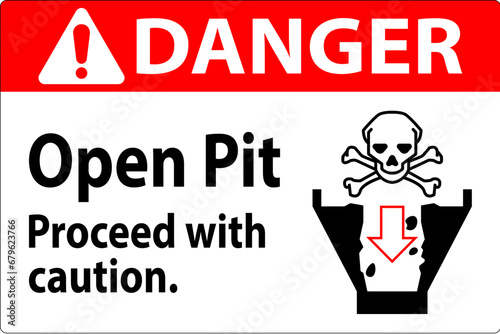 Danger Sign Open Pit Proceed With Caution