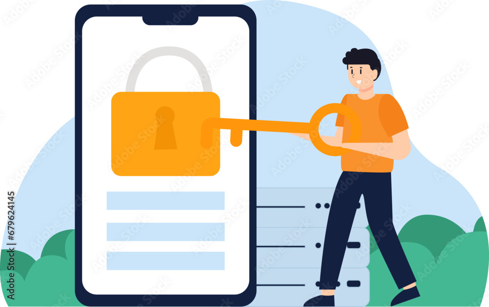 A male employee is improving company data security so that hackers cannot take company data A male employee is improving company data security so that hackers cannot take company data