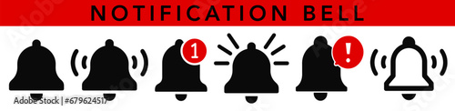 Notification bell icons. Social media notification symbol element. Vector icon set of notification, incoming message, ringing bell in flat style.