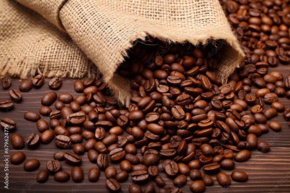 coffee beans in a burlap sack