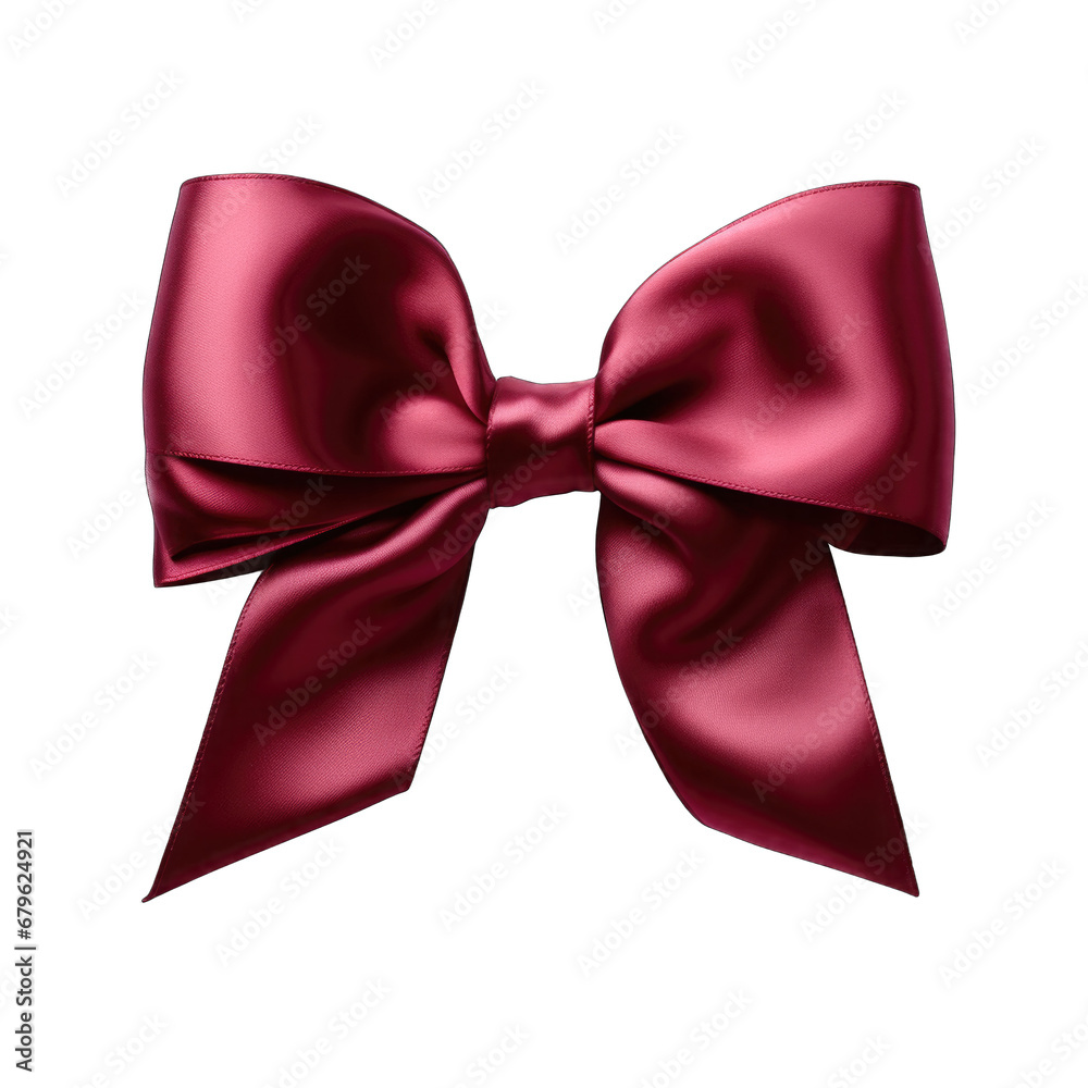 Rich burgundy satin bow with ribbon isolated on transparent background Rich burgundy satin bow with ribbon isolated on transparent background