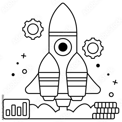        Rocket with gears, icon of startup management 

