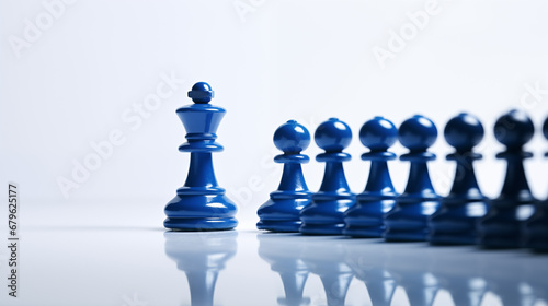 Leadership and managerial concepts in corporate and business  Significant blue pawn representing the authority of an individual