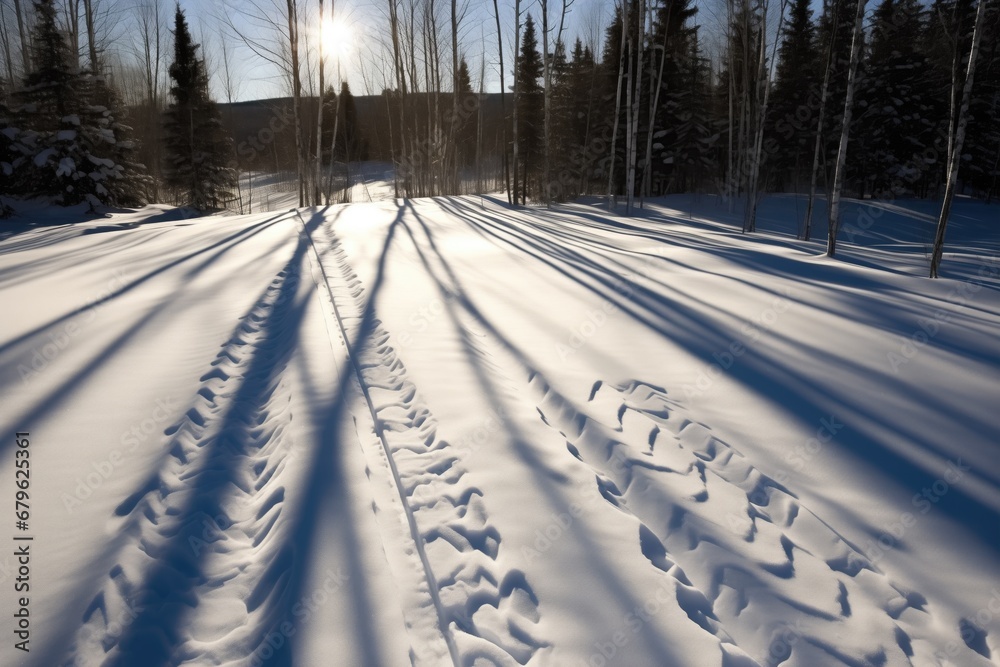 shadows cast over cross country skiing tracks