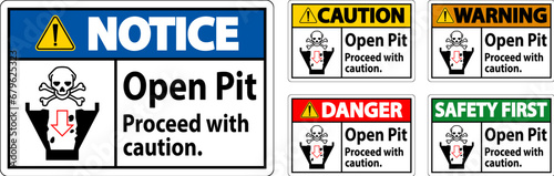 Danger Sign Open Pit Proceed With Caution