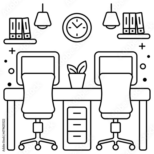 A linear design icon of employees desk 

