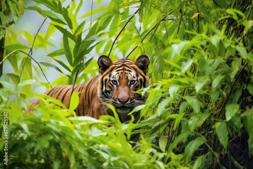 an endangered tiger cresting a jungle hill photo