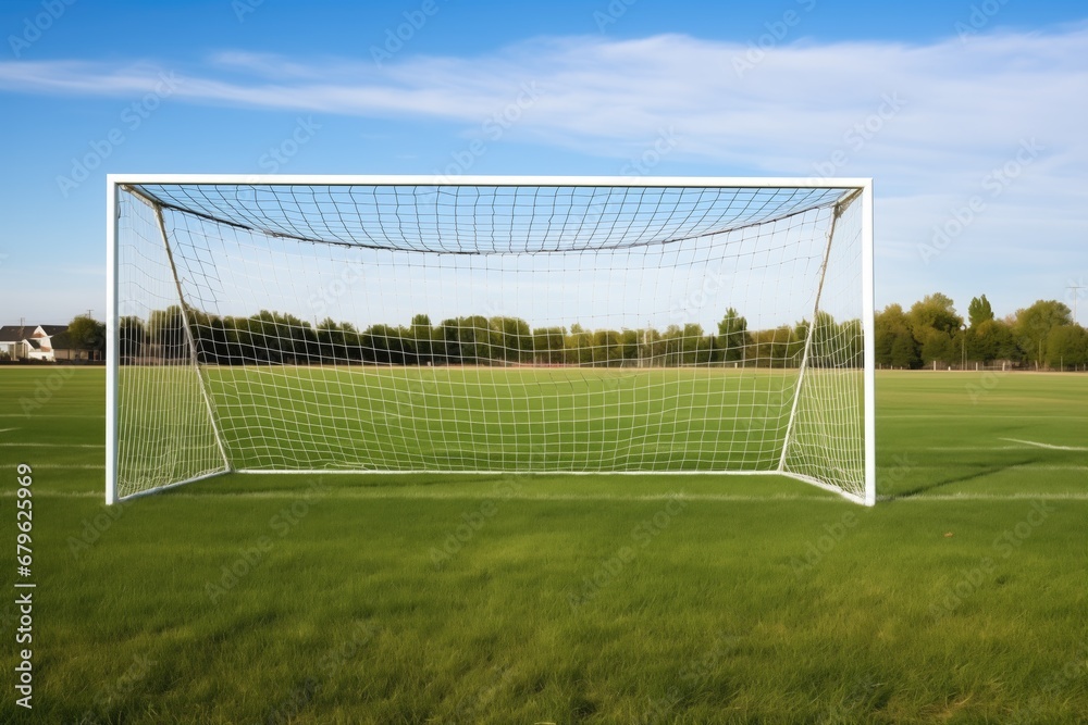 a soccer fields goal post and net detail