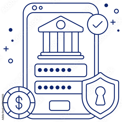Bank building inside smartphone, icon of secure mobile banking

