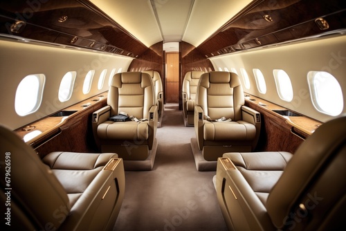 interior seat row in a luxurious private jet © altitudevisual