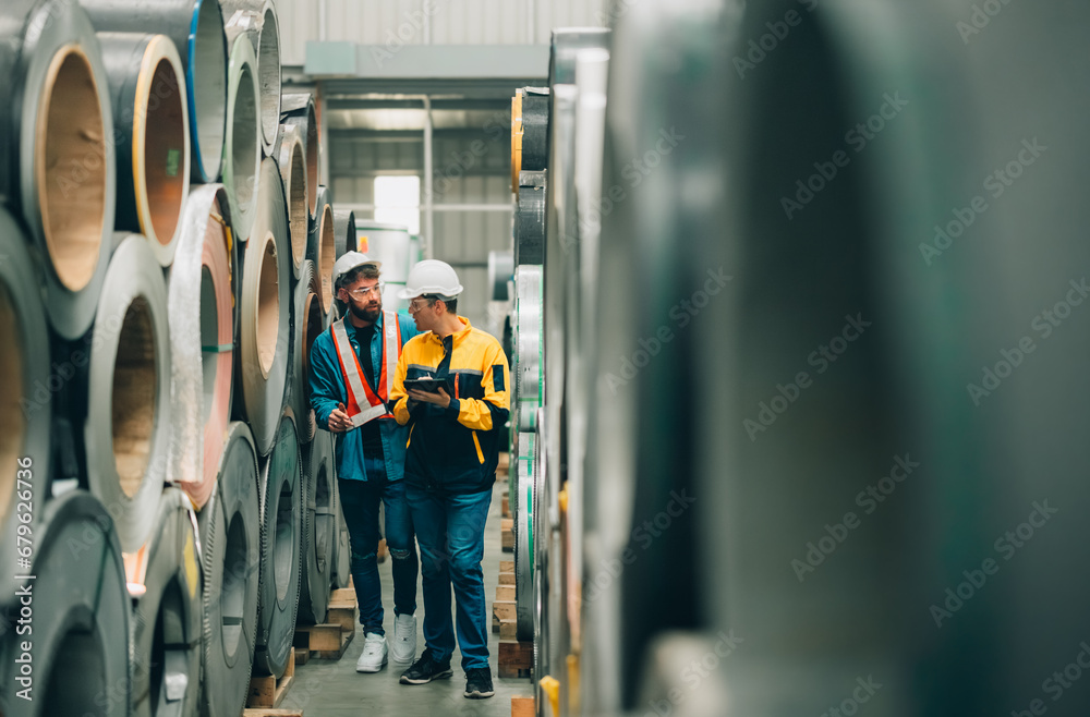 Metal sheet workers perform routine quality checking, enhancing assurance in roofing infrastructure Metal sheet workers perform routine quality checking, enhancing assurance in roofing infrastructure