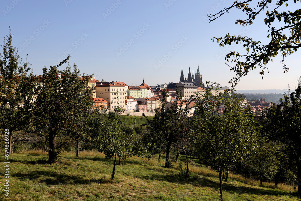 View of Prague Castle and surroundings from Lobkowicz Garden