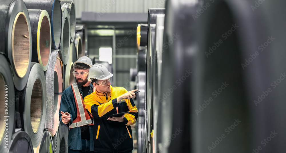 Metal sheet workers perform routine quality checking, enhancing assurance in roofing infrastructure