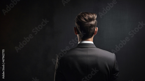back of manager in a black suit