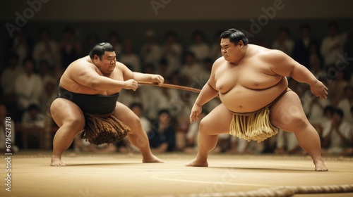 sumo fighters in the arena will compete photo