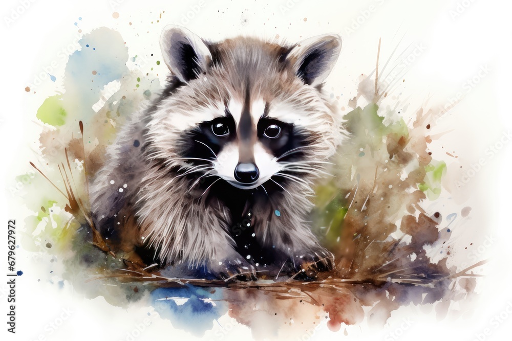 watercolor Raccoon Watercolor drawing of an animal - colored raccoon