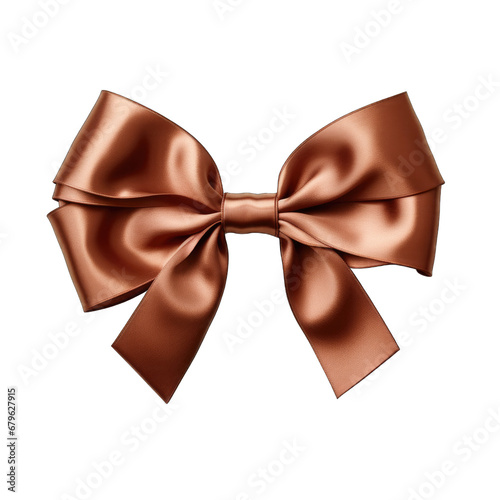 Bronze metallic bow and ribbon isolated on transparent background